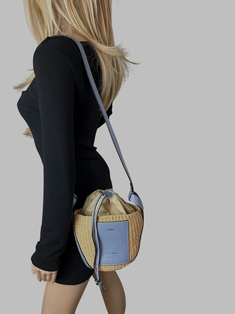 Chloe X mifuko Raffia Blue Leather Basket Shoulder Bag - 8