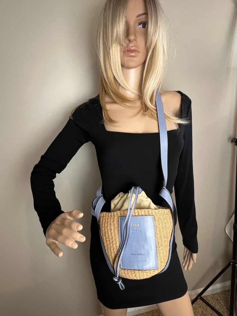 Chloe X mifuko Raffia Blue Leather Basket Shoulder Bag - 9