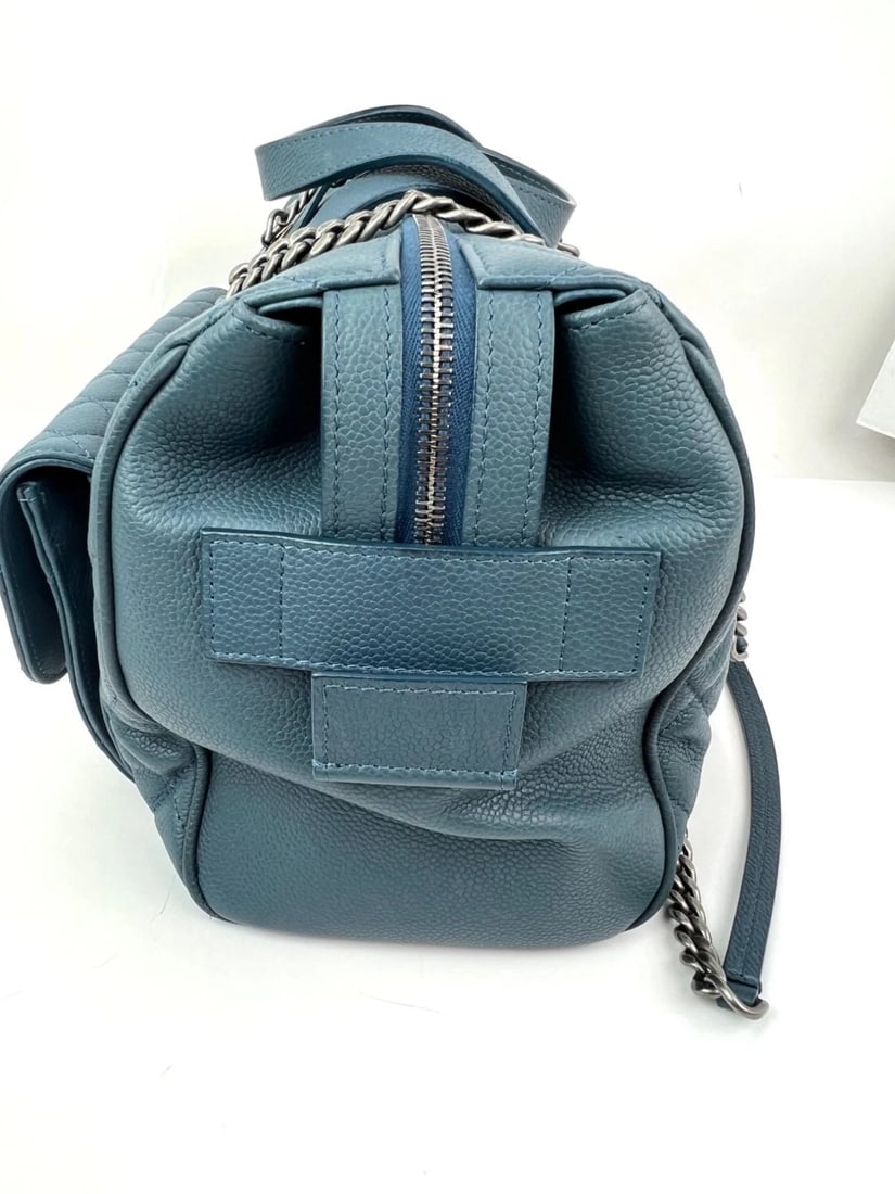 Chanel Quilted Caviar Large Blue Bowling Bag Ruthenium - 11