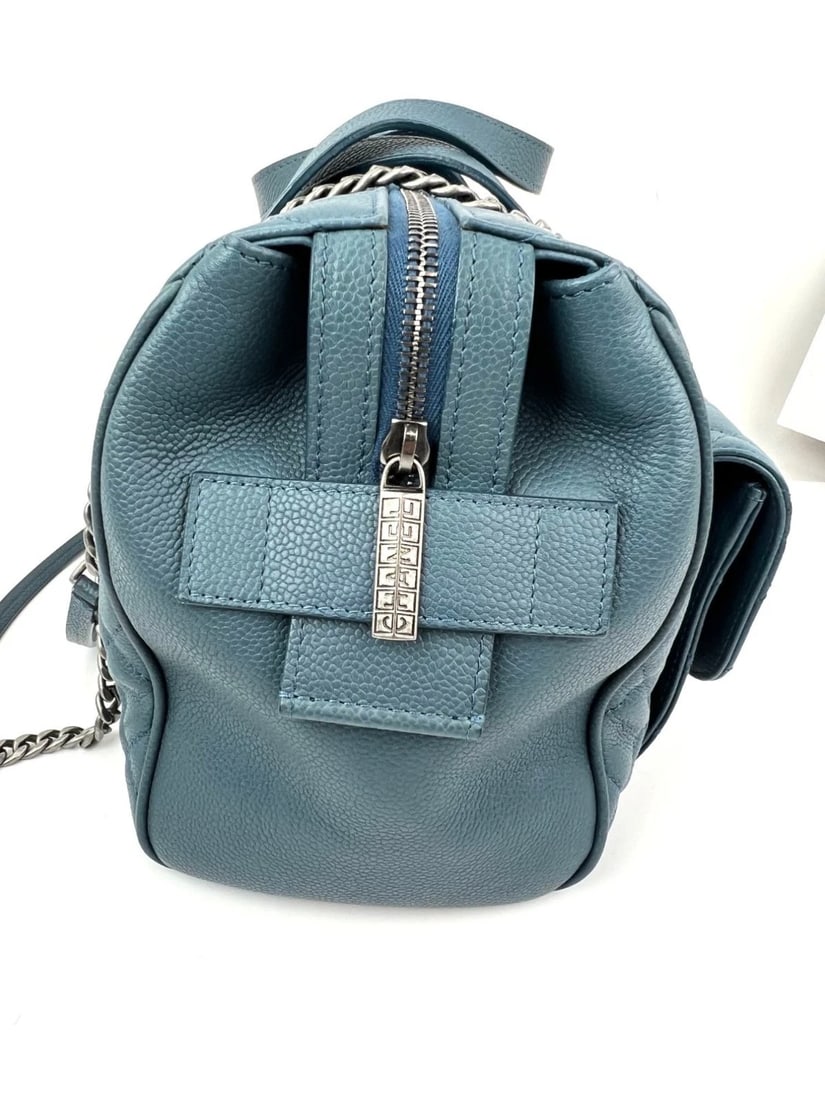 Chanel Quilted Caviar Large Blue Bowling Bag Ruthenium - 12