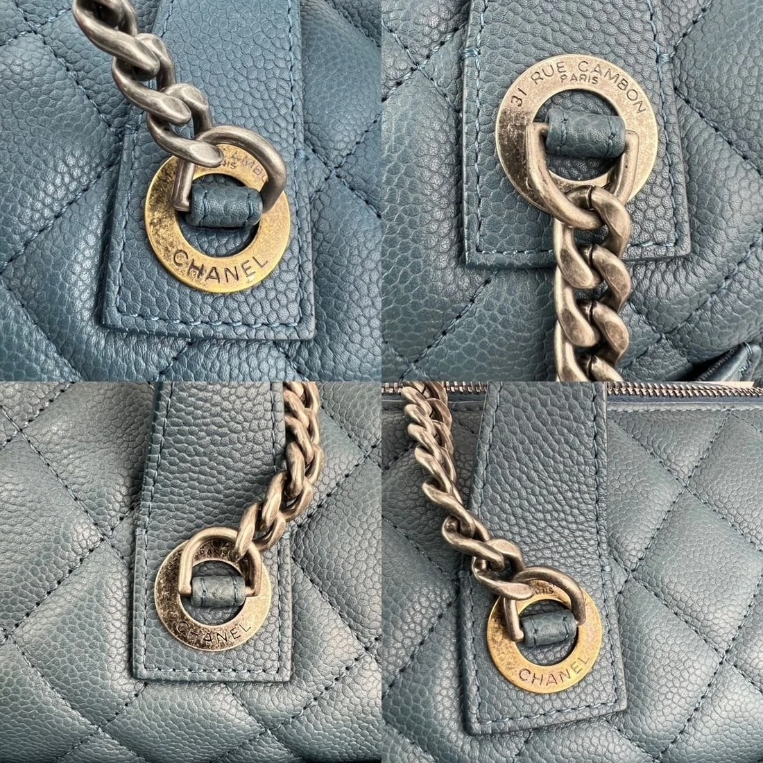 Chanel Quilted Caviar Large Blue Bowling Bag Ruthenium - 15
