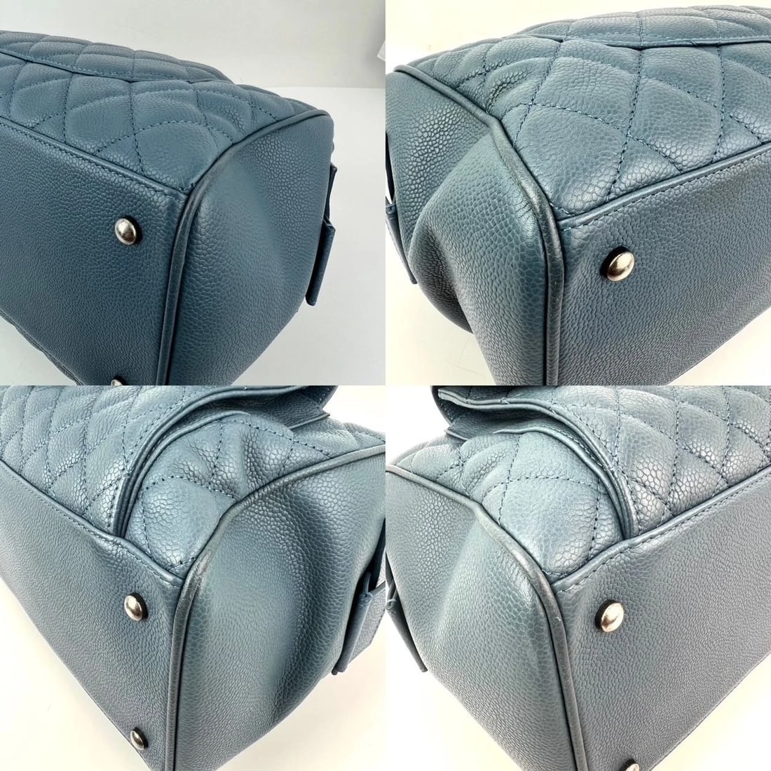 Chanel Quilted Caviar Large Blue Bowling Bag Ruthenium - 16