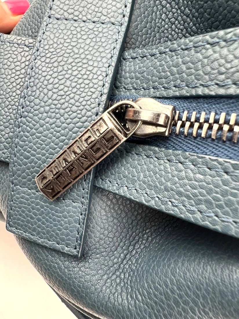 Chanel Quilted Caviar Large Blue Bowling Bag Ruthenium - 9