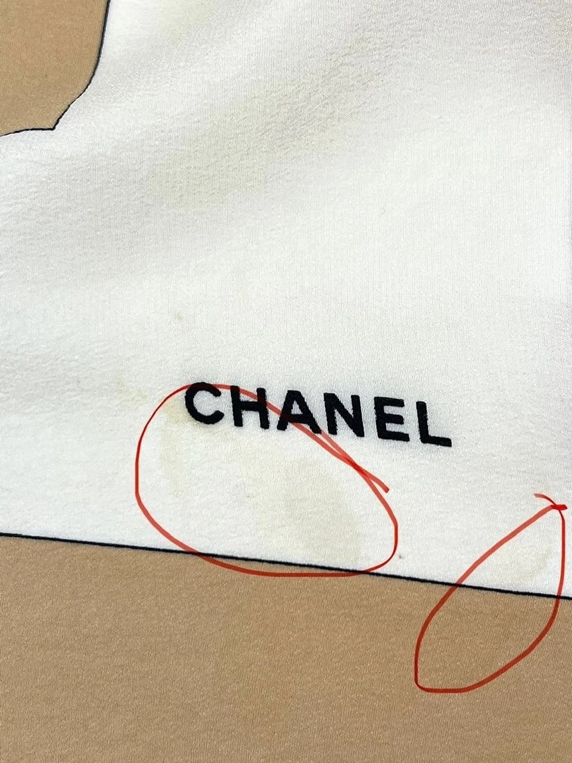 Chanel Beige Black Red Silk Logo Modern Design Scarf - 5