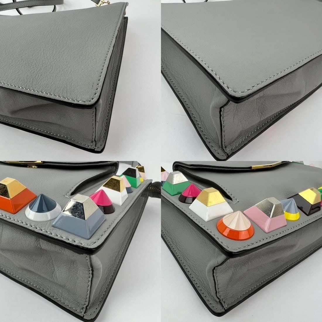 Fendi Rainbow Studs Gray Leather Crossbody Bag - 15