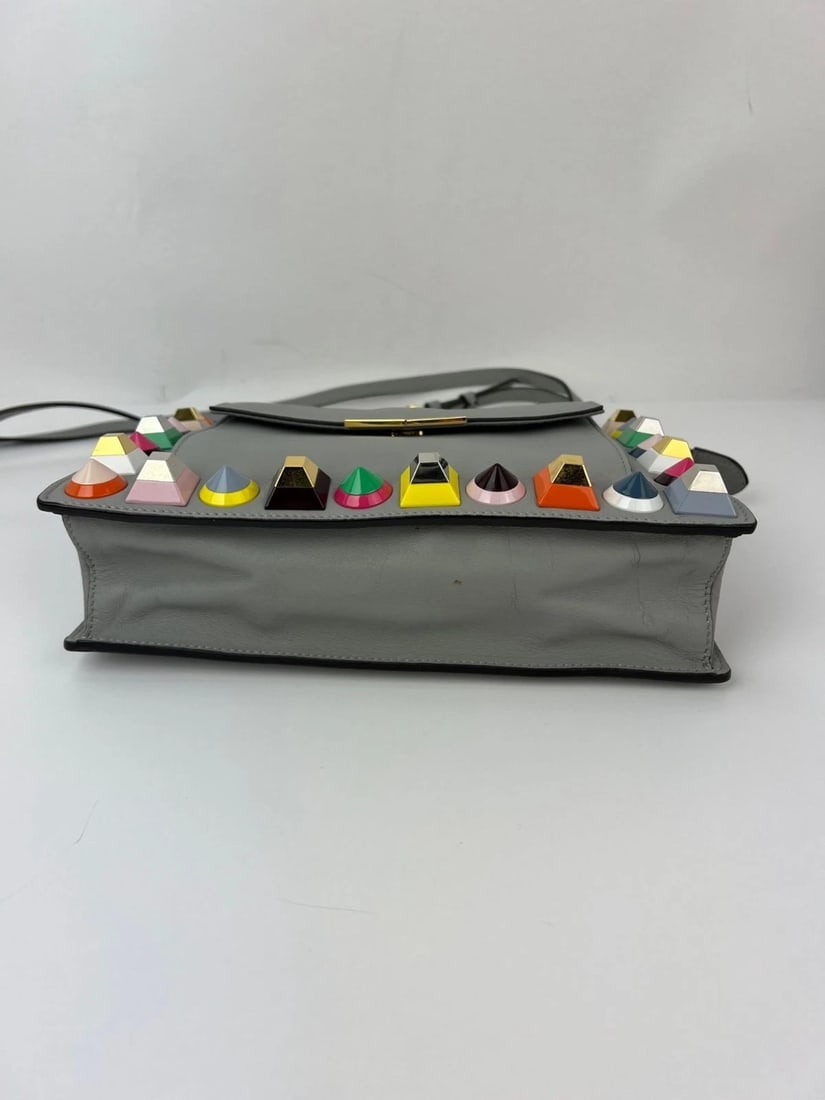 Fendi Rainbow Studs Gray Leather Crossbody Bag - 17