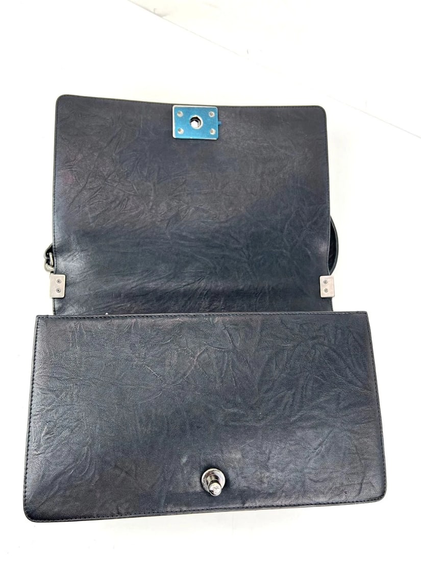 Chanel Crumpled Lambskin New Medium Studded Black Boy Flap Bag - 9