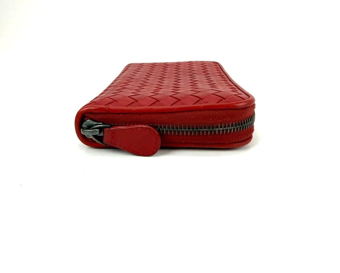 Bottega Veneta Intrecciato Zip Around Leather Wallet Clutch Dark Red - 3