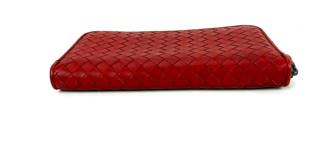 Bottega Veneta Intrecciato Zip Around Leather Wallet Clutch Dark Red - 4