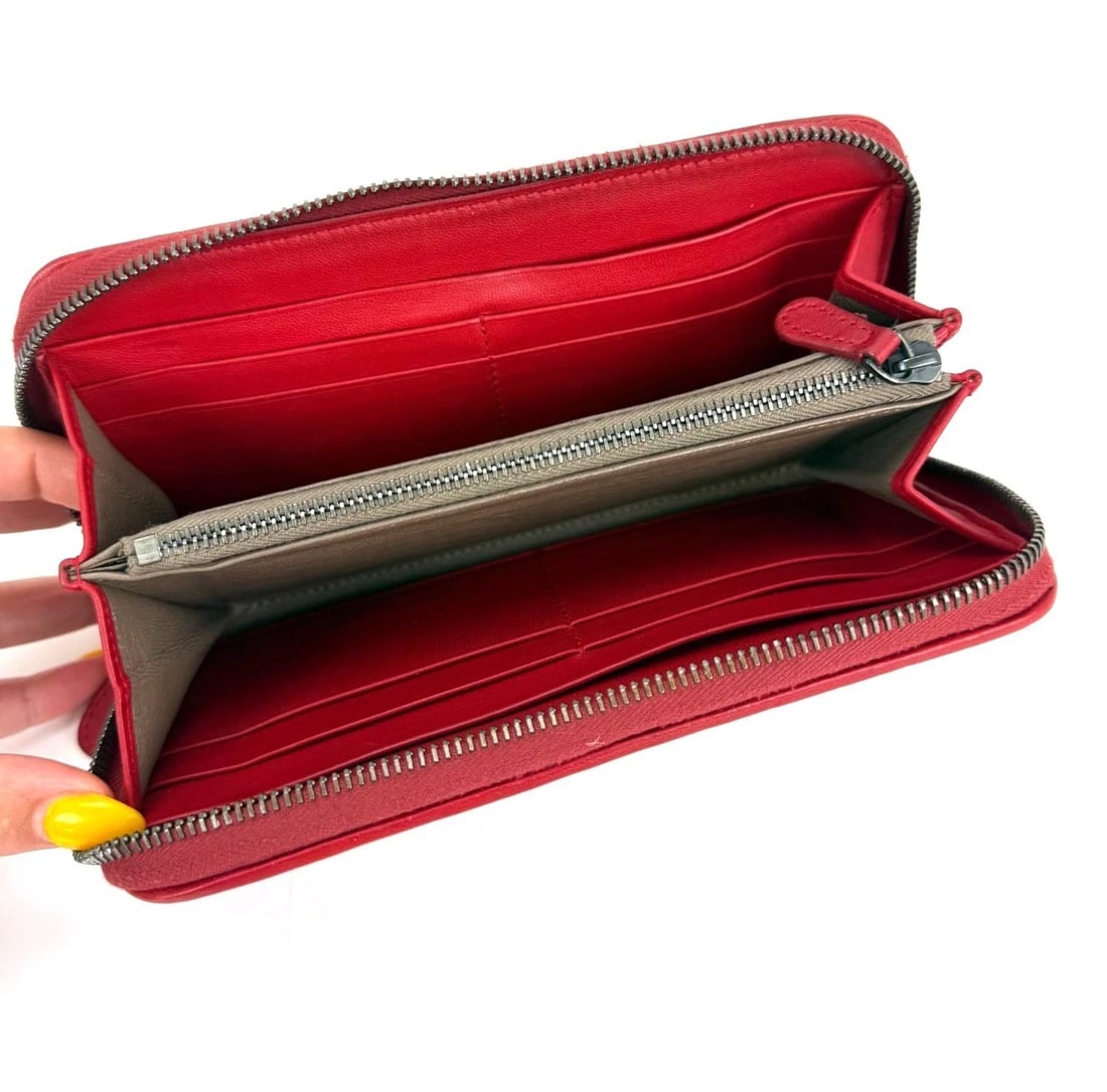 Bottega Veneta Intrecciato Zip Around Leather Wallet Clutch Dark Red - 6