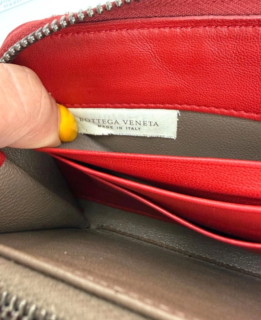 Bottega Veneta Intrecciato Zip Around Leather Wallet Clutch Dark Red - 8