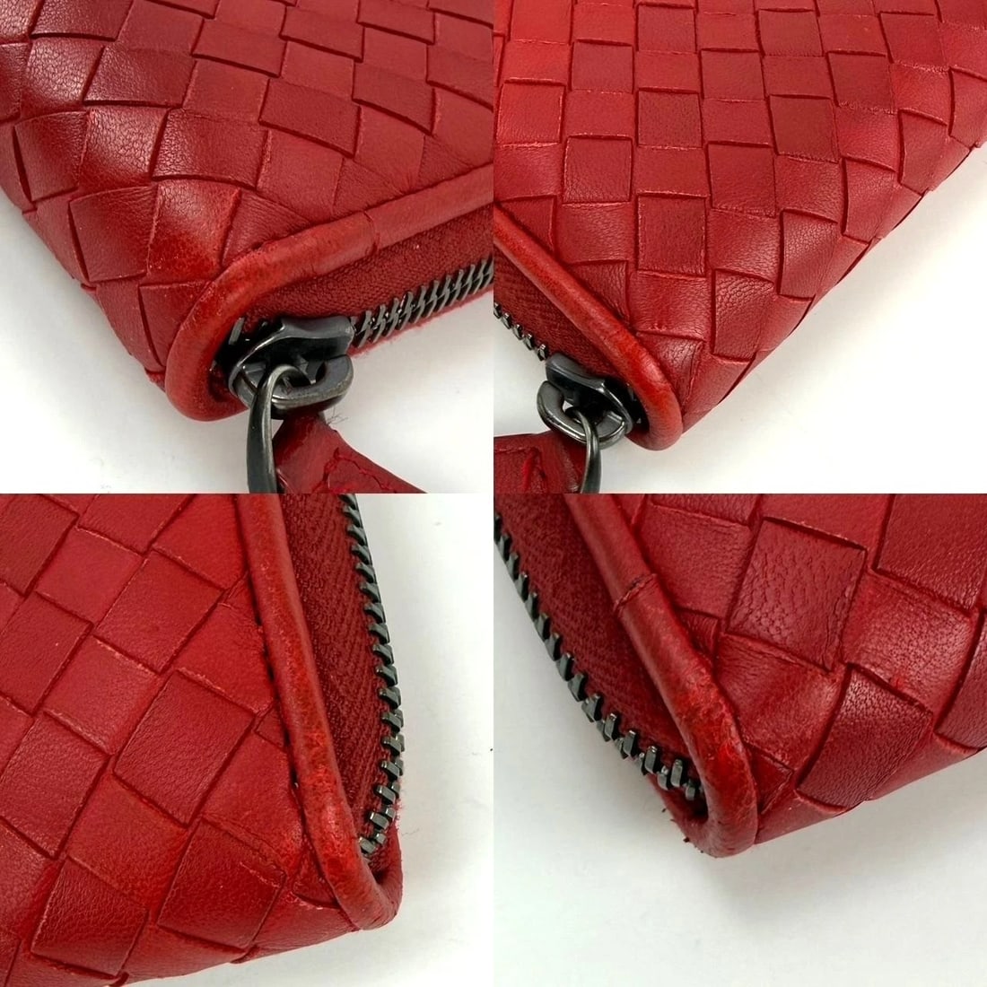 Bottega Veneta Intrecciato Zip Around Leather Wallet Clutch Dark Red - 9