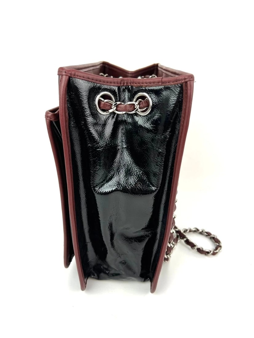 Chanel Chocolate Bar Chain Black Patient Leather Tote Bag - 4