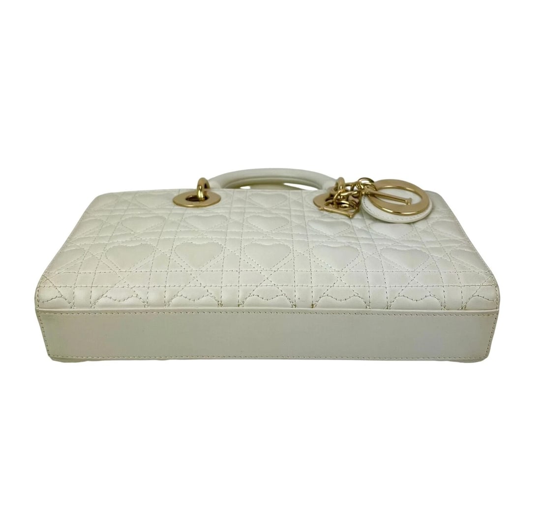 Christian Dior Lambskin Latte Cannage Medium Lady D-Joy White Bag - 3