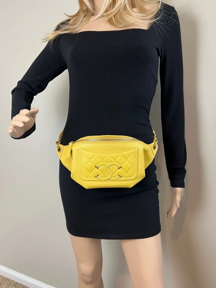 Chanel Caviar Quilted Filigree Yellow Waist Bag - 12