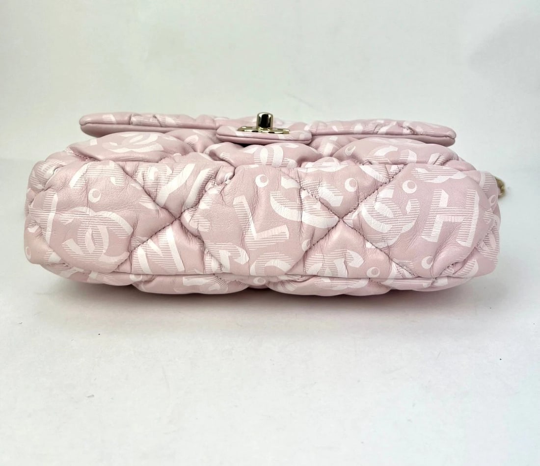 Chanel Printed Calfskin Quilted Medium Puffy Bubbly CC Pink Flap Bag - 3