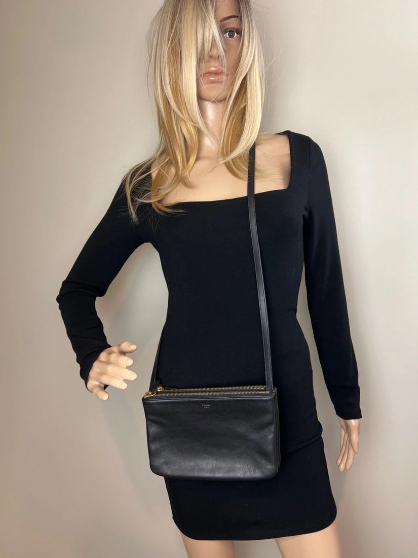 Celine Smooth Lambskin Small Trio Crossbody Black Bag - 19