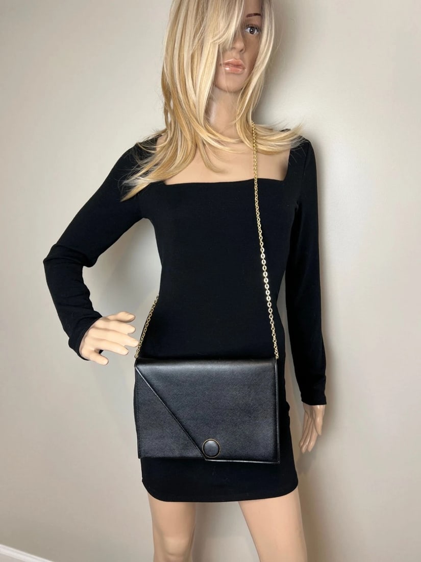 Saint Laurent Black Saffiano Leather Diagonal Clutch Bag Vintage - 13
