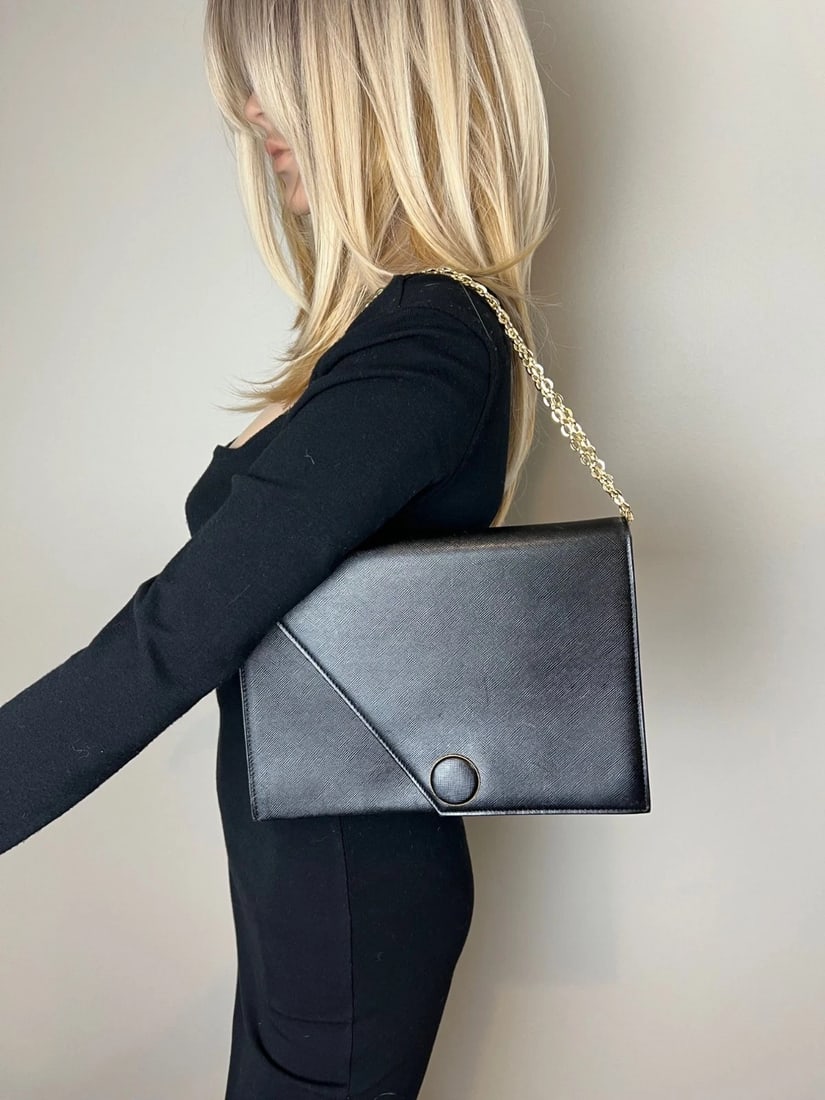 Saint Laurent Black Saffiano Leather Diagonal Clutch Bag Vintage - 14