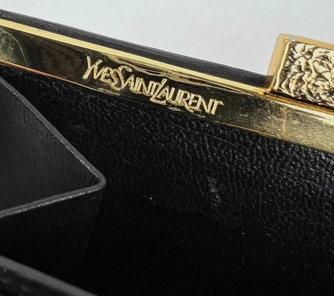 Saint Laurent Lambskin Cassandre Studs Black Vintage Coin Wallet - 10
