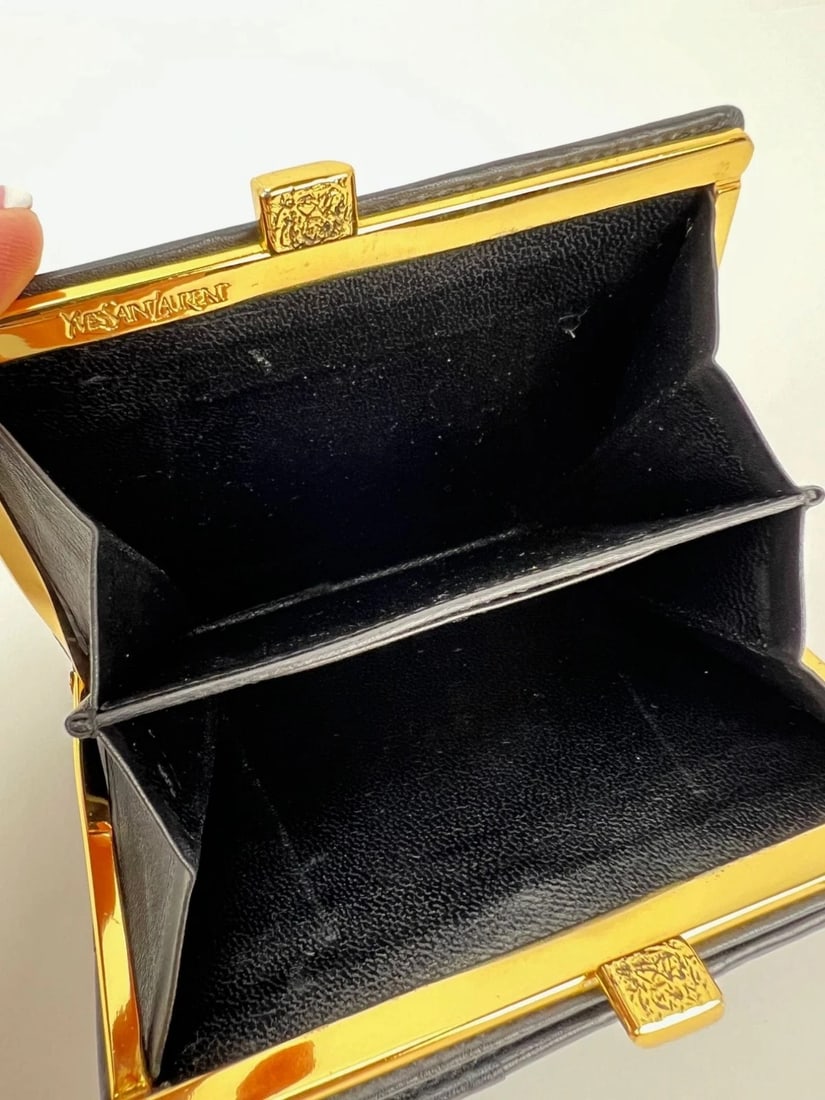 Saint Laurent Lambskin Cassandre Studs Black Vintage Coin Wallet - 11