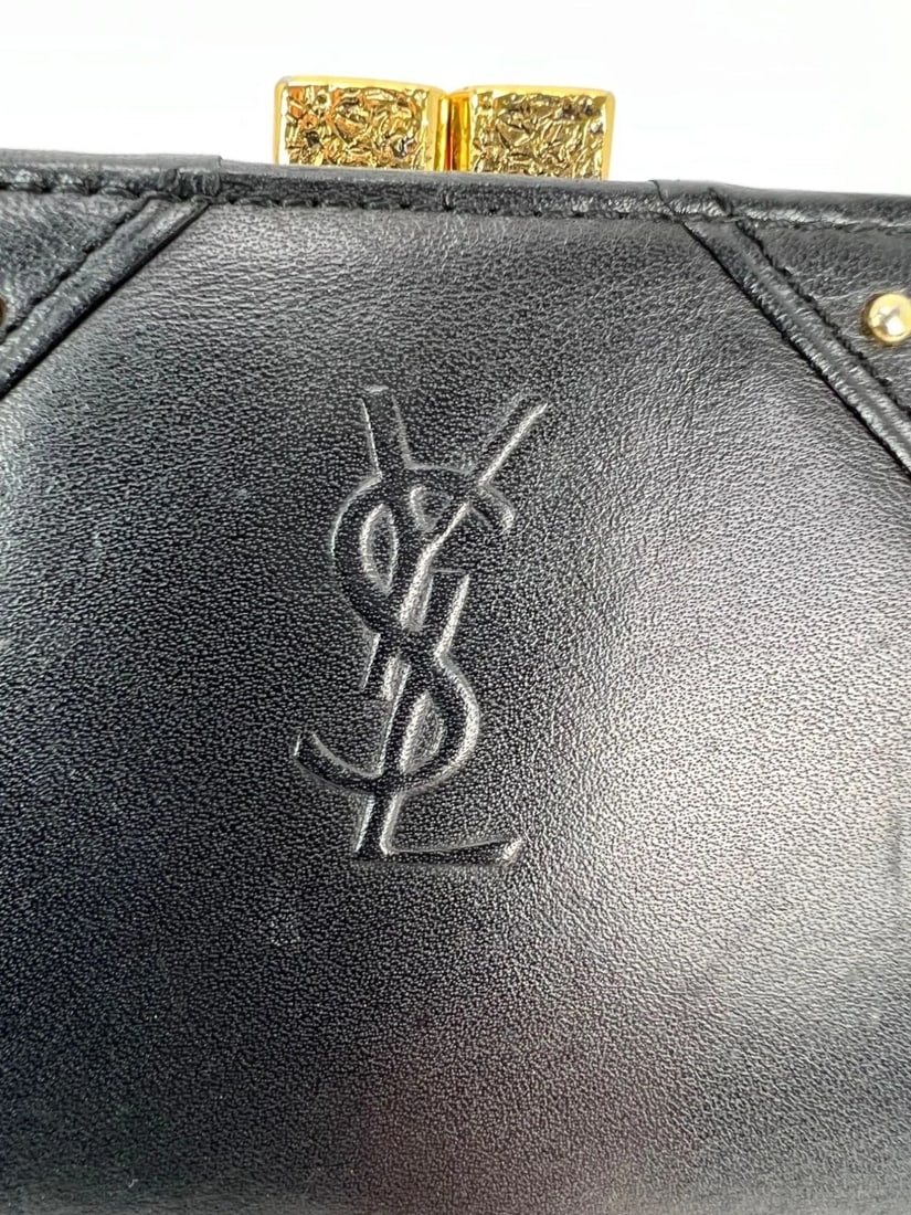 Saint Laurent Lambskin Cassandre Studs Black Vintage Coin Wallet - 12