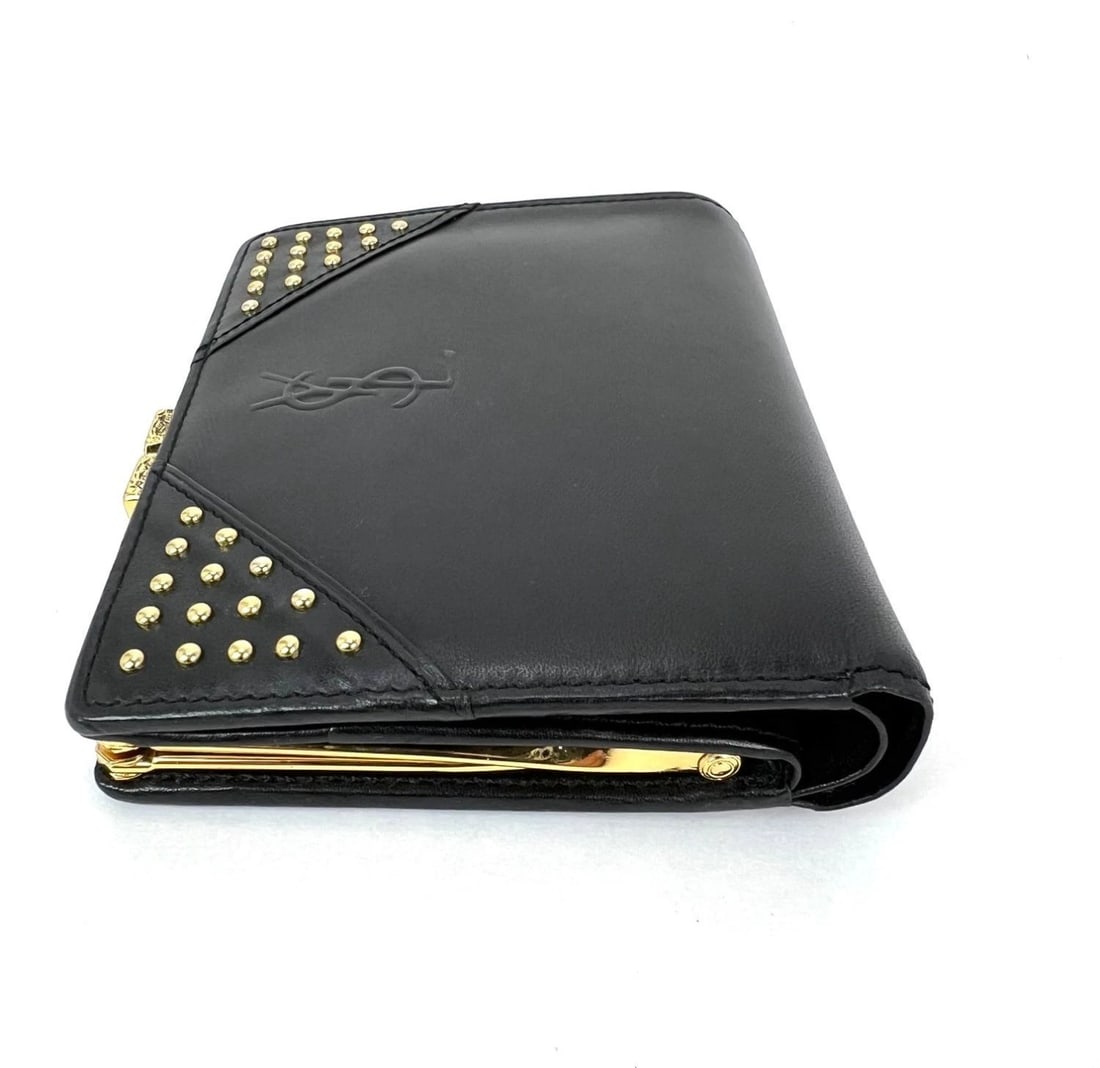 Saint Laurent Lambskin Cassandre Studs Black Vintage Coin Wallet - 13