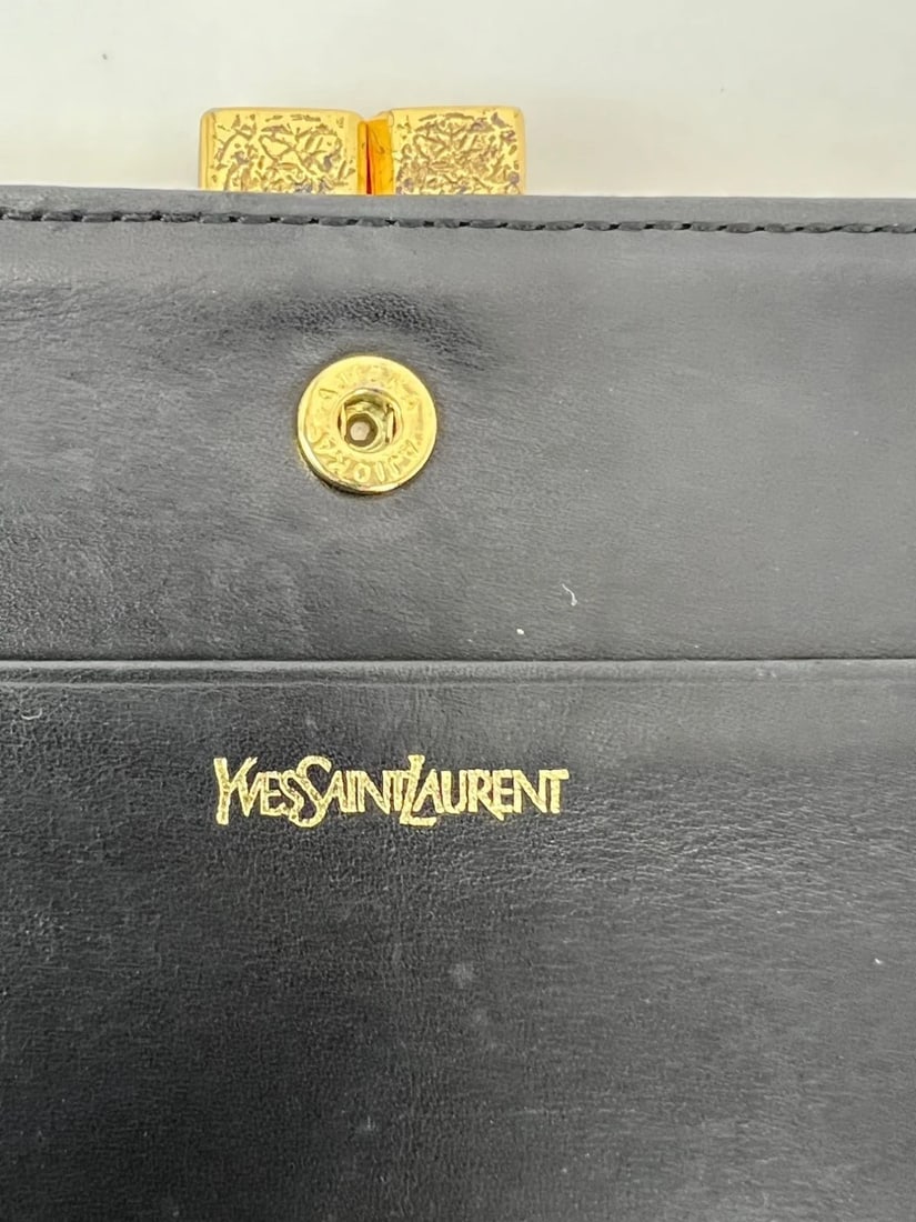 Saint Laurent Lambskin Cassandre Studs Black Vintage Coin Wallet - 8