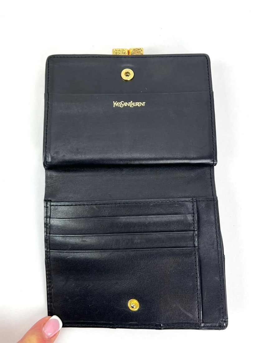 Saint Laurent Lambskin Cassandre Studs Black Vintage Coin Wallet - 9