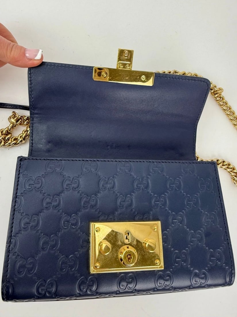 Gucci GG Supreme Small Padlock Monogram Blue Leather Shoulder Bag - 10
