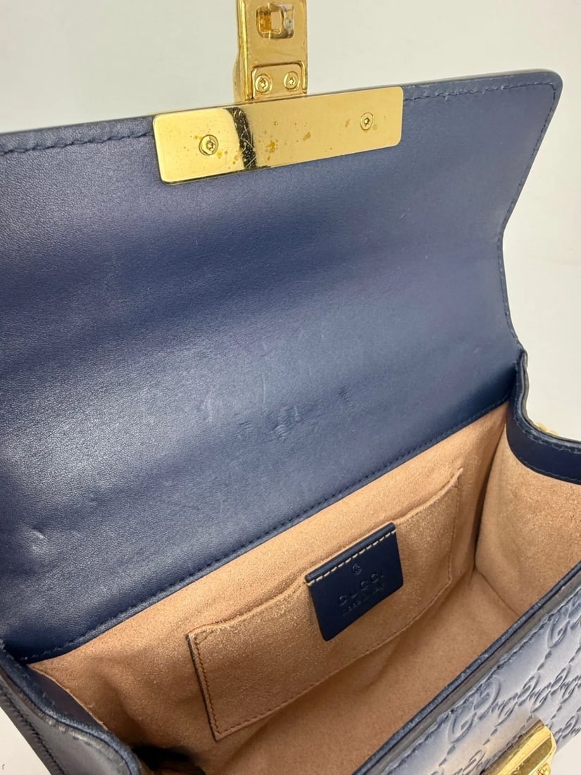 Gucci GG Supreme Small Padlock Monogram Blue Leather Shoulder Bag - 6