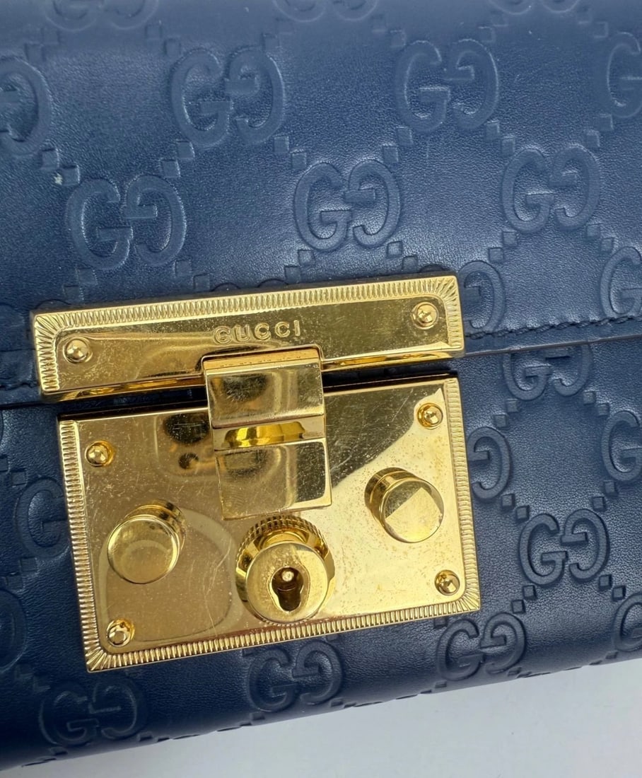 Gucci GG Supreme Small Padlock Monogram Blue Leather Shoulder Bag - 8