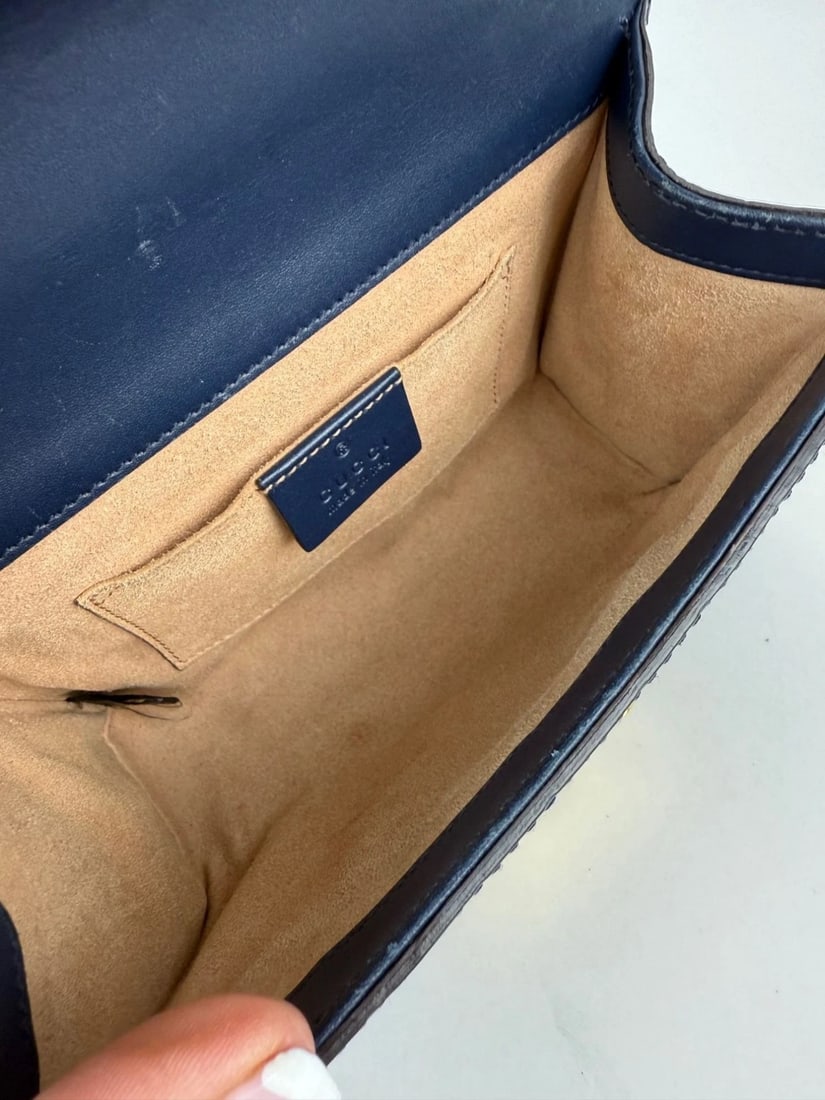 Gucci GG Supreme Small Padlock Monogram Blue Leather Shoulder Bag - 9