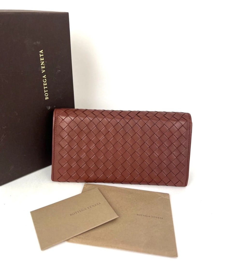 Bottega Veneta Nappa Intrecciato Long Flap Brown Wallet Clutch - 2