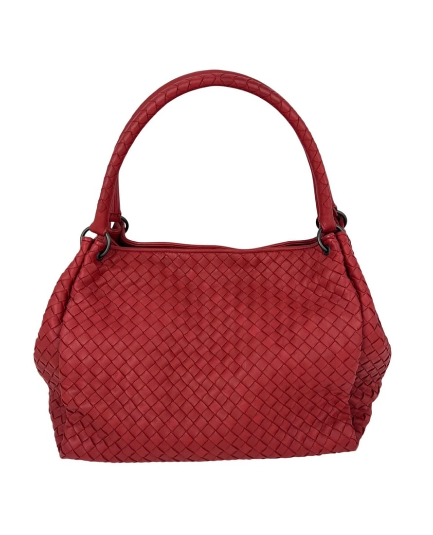 Bottega Veneta Red Intrecciato Leather Shoulder Tote Bag: Title: Bottega Veneta Red Intrecciato Leather Shoulder Tote Bag Description: Pre-Owned 100% Authentic Bottega Veneta Red Intrecciato Leather Shoulder Bag RATING: A...excellent, near mint, gas little