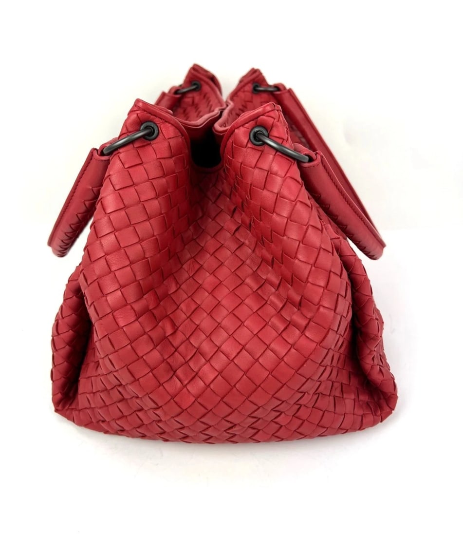 Bottega Veneta Red Intrecciato Leather Shoulder Tote Bag - 9