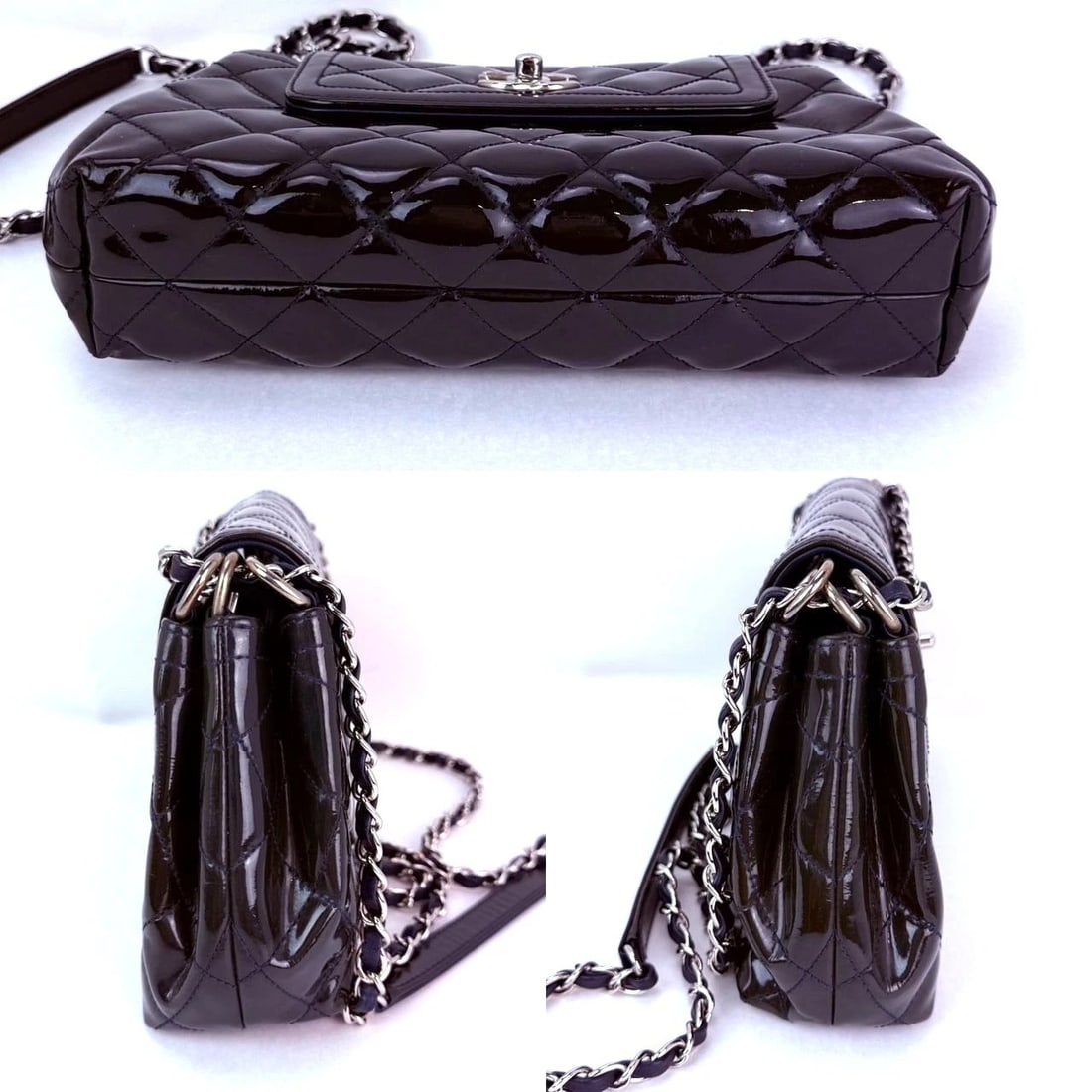 Chanel Medium Coco Shine Accordion Patent Leather Dark Navy Flap Bag - 4