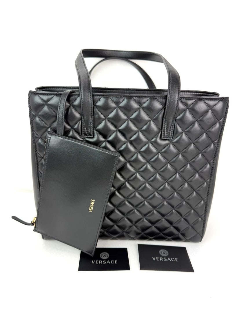Versace Gianni Nappa Quilted Medusa Black Leather Tote Bag - 2