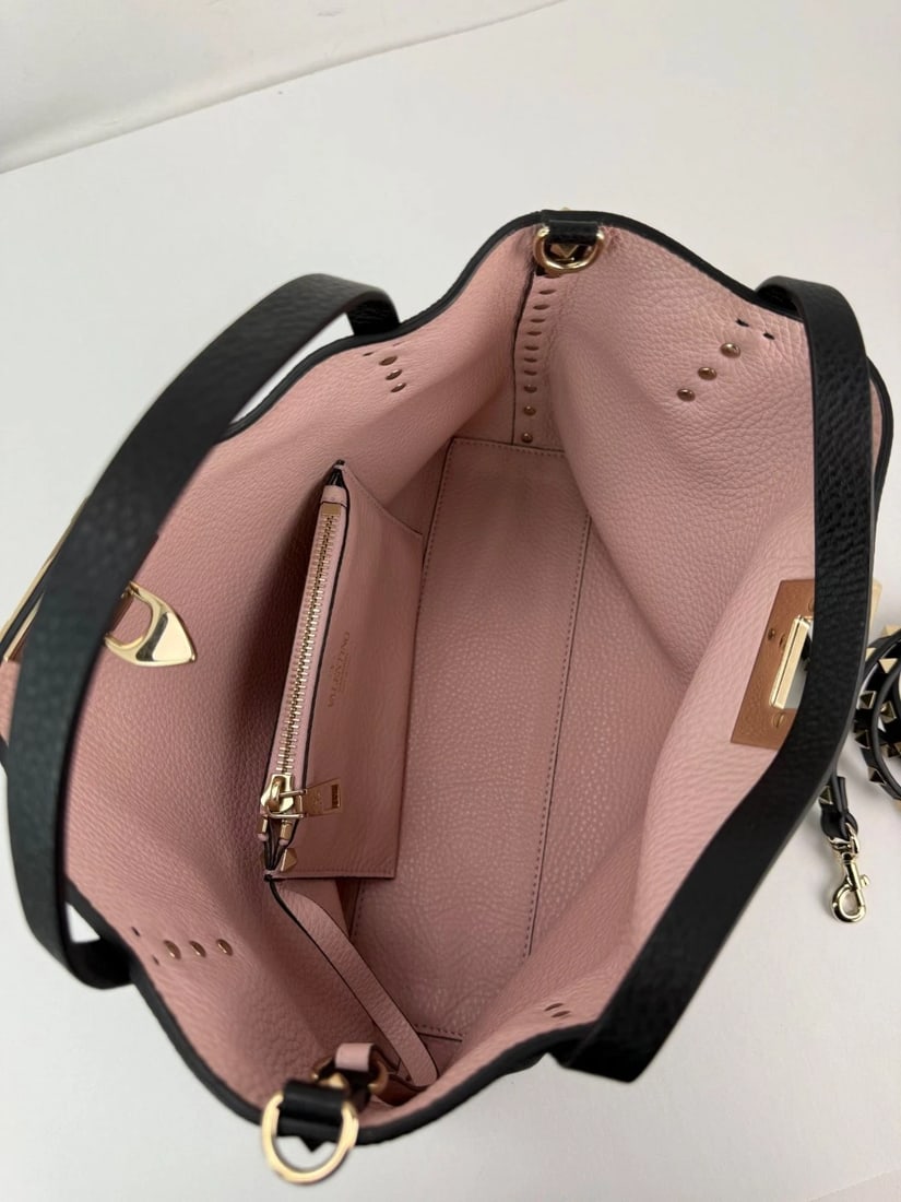 Valentino Giaravani Rockstud Small Black Leather Tote Bag - 9