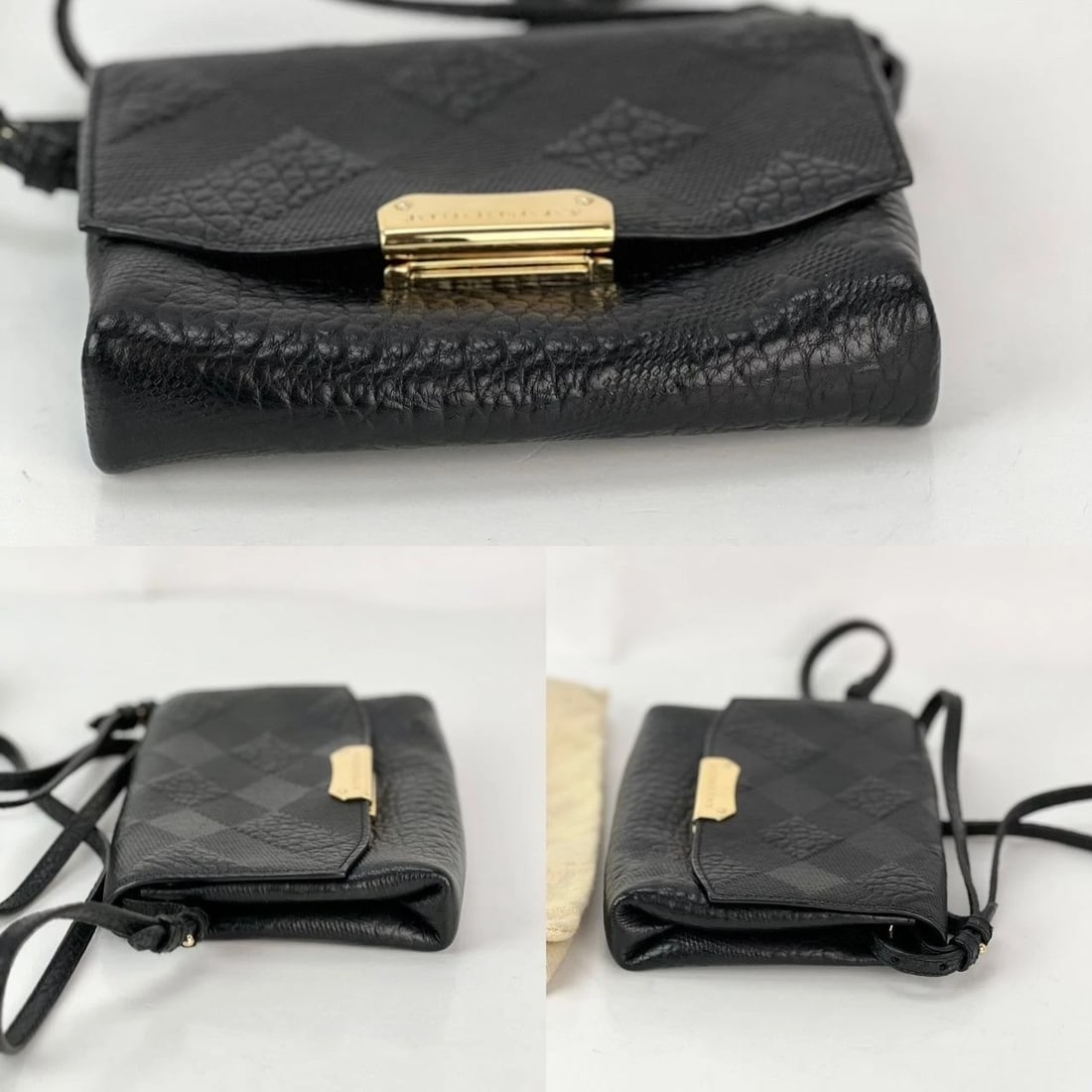 Burberry Signature Grain Leather Check Embossed Langley Black Crossbody - 5