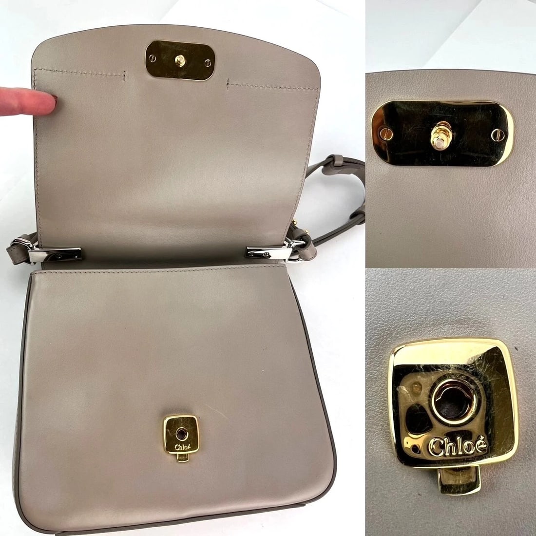 Chloe Shiny Calfskin Suede Small C Motty Gray Shoulder Bag - 4