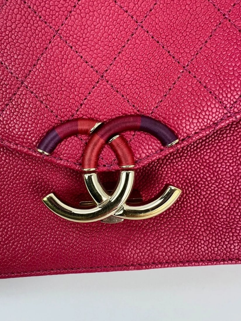 Chanel Paris-Cuba MM Caviar Leather Thread Around Pink Flap Handle Bag - 14