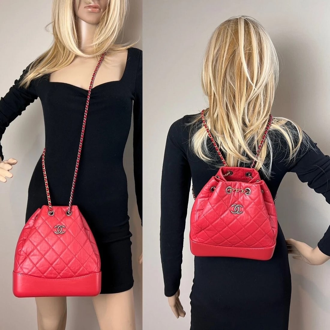 Chanel Aged Calfskin Quilted Small Gabrielle Red Backpack - 6