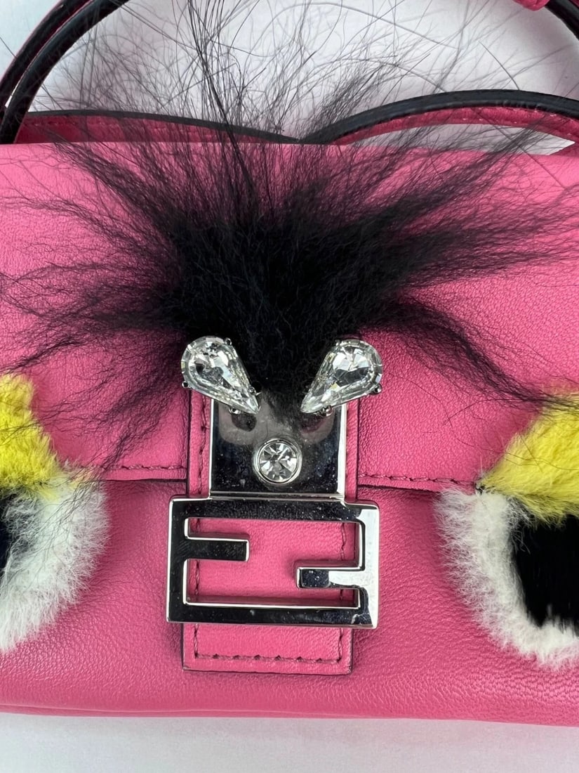 Fendi Monster Baguette Pink Leather Micro Crossbody Bag - 11