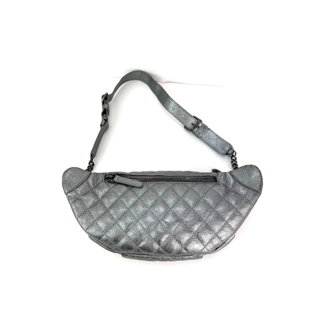 Chanel Metallic Dark Silver Calfskin Quilted Banane Fanny Waist Bag - 9