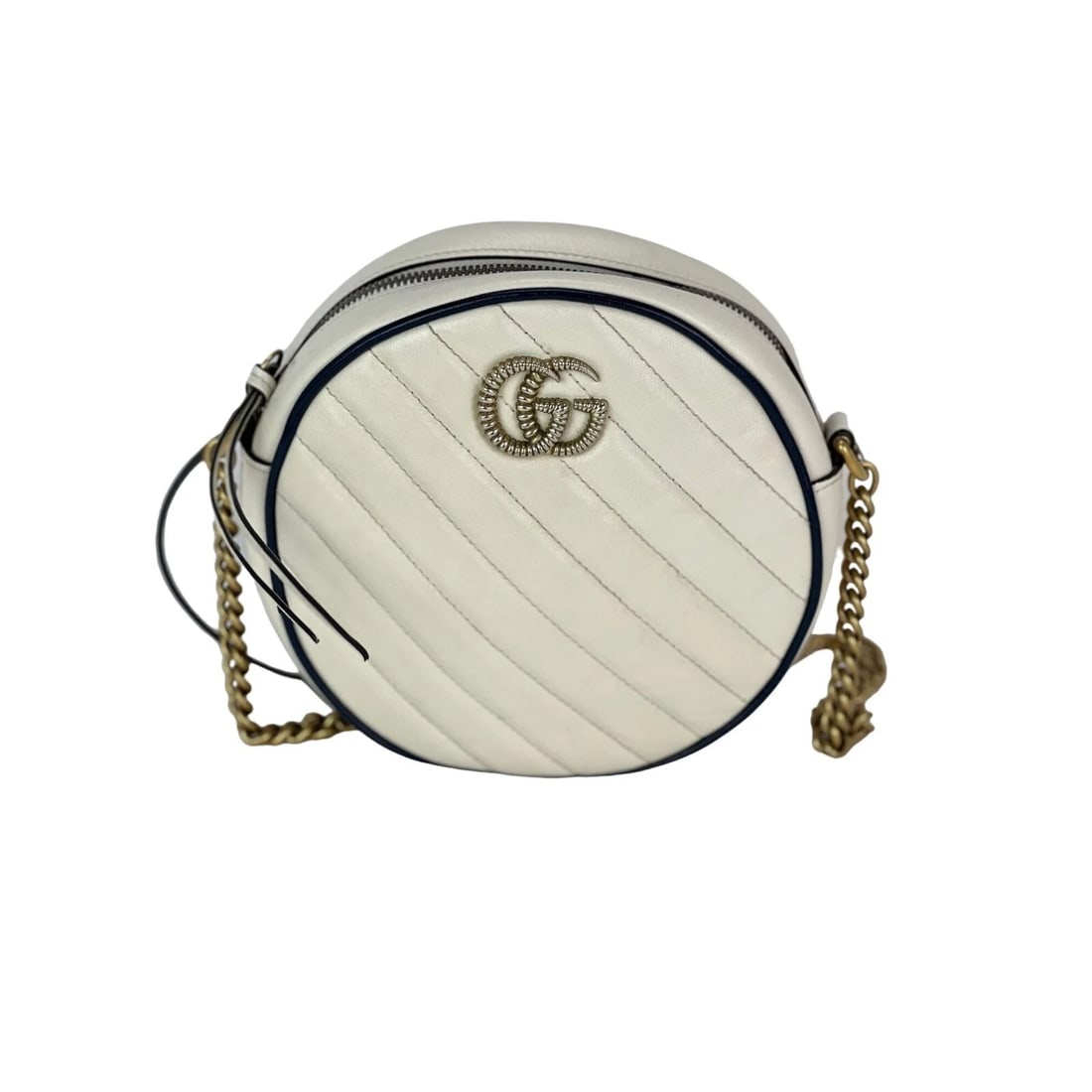Gucci GG Azalea Matelasse Leather Round Mystic White Shoulder Bag: Title: Gucci GG Azalea Matelasse Leather Round Mystic White Shoulder Bag Description: Pre-Owned 100% Authentic Gucci GG Azalea Matelasse Leather Round Mystic White Shoulder Bag RATING: A/B...Very Good