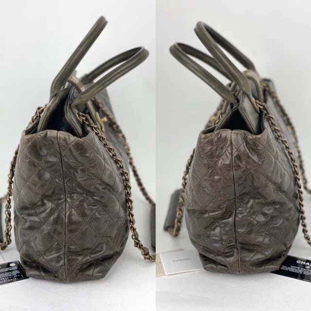 CHANEL Glazed Calfskin Shagreen Large Bindi CC Grey Tote Hand Bag - 3
