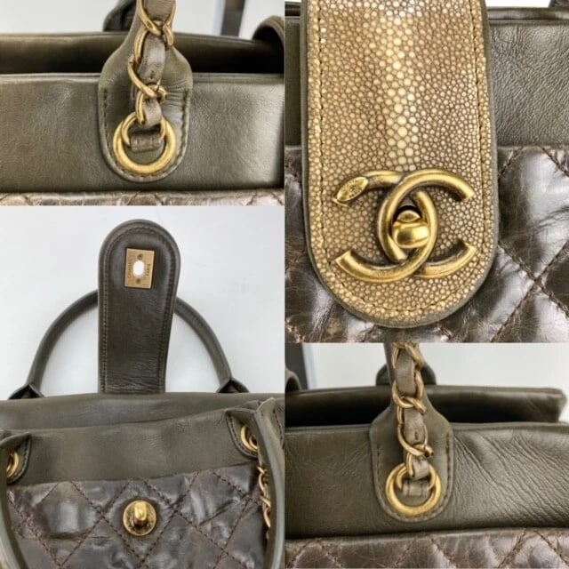 CHANEL Glazed Calfskin Shagreen Large Bindi CC Grey Tote Hand Bag - 5