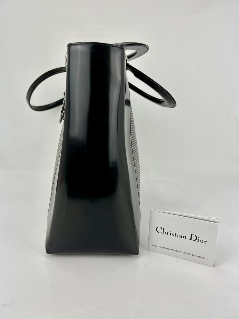 Christian Dior Large Lady Black Patent Leather Canvas Bag - 9