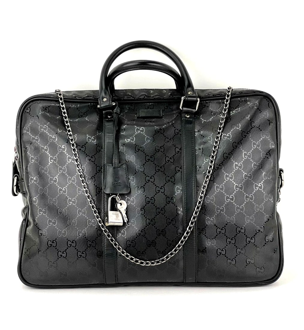 Gucci GG Imprime Coated Canvas Black Monogram Briefcase Attache Bag: Title: Gucci GG Imprime Coated Canvas Black Monogram Briefcase Attache Bag Description: Pre-Owned 100% Authentic GUCCI GG Imprime Coated Canvas Black Briefcase Business Bag W/Added Strap to carry on s